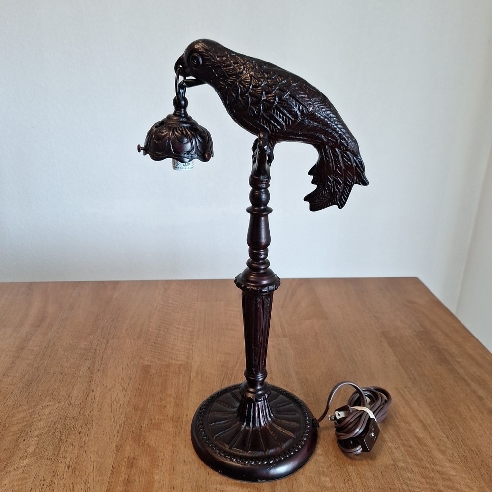 Vintage Art Deco Cast Iron Parrot W/ Lantern Lamp Working 18" HEAVY